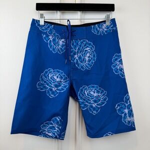 Stussy Mens Blue Floral Checkered Board Shorts Swim Trunks Size 28 RN94974